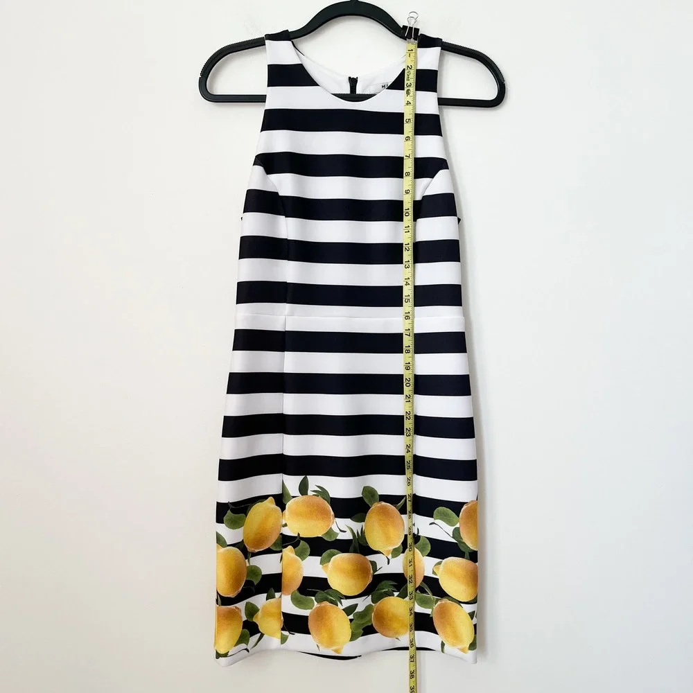 Milly for Design Nation Striped Lemon Print Sleeveless Sheath Dress Womens 6‎